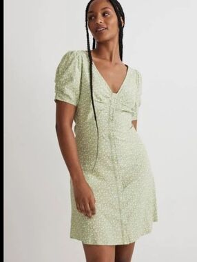 Madewell V-Neck Button- Front Mini Dress - Women Color: Green Size:S New